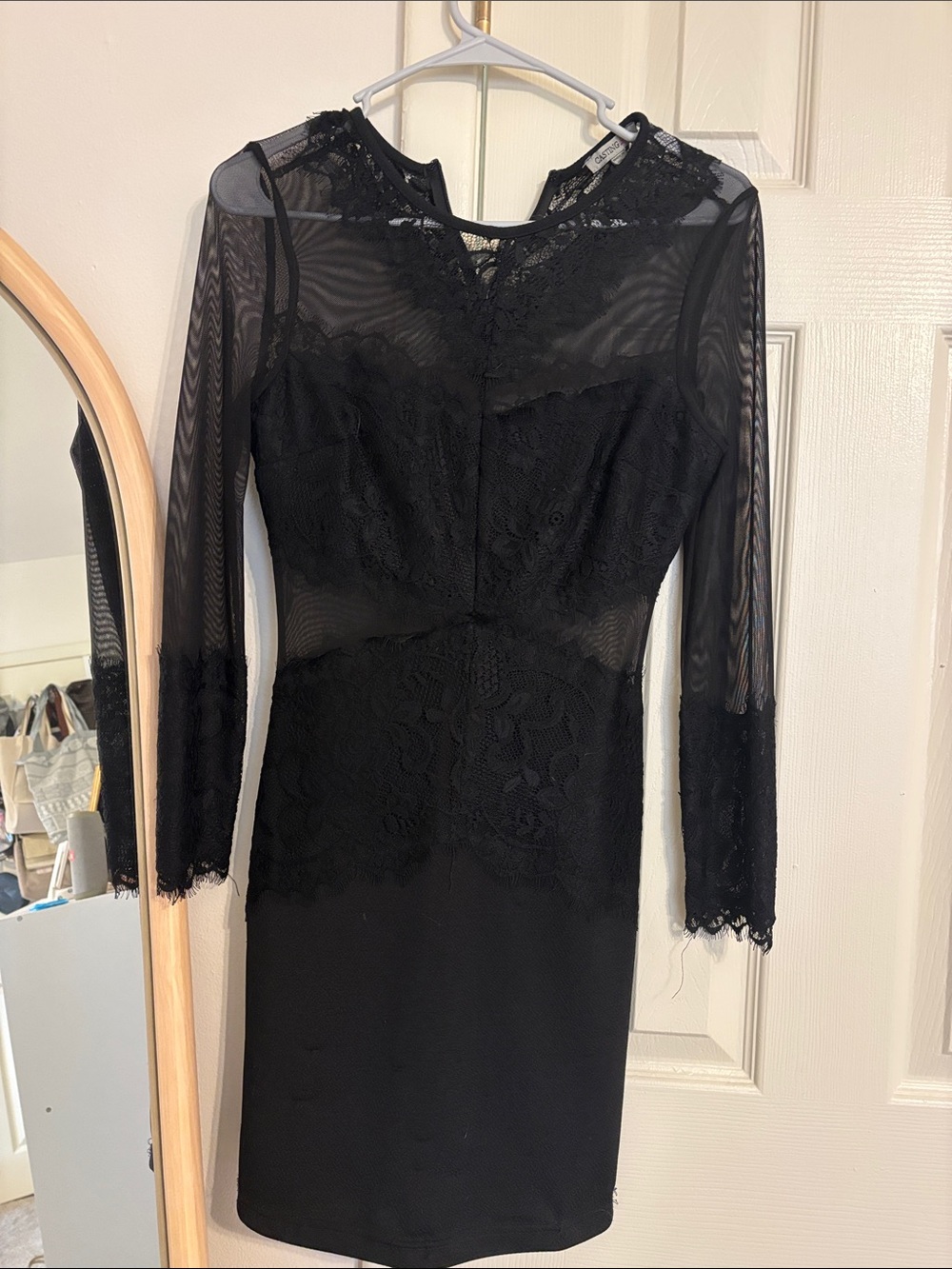 Women's Black Lace Long Sleeve Sheer Overlay Dress